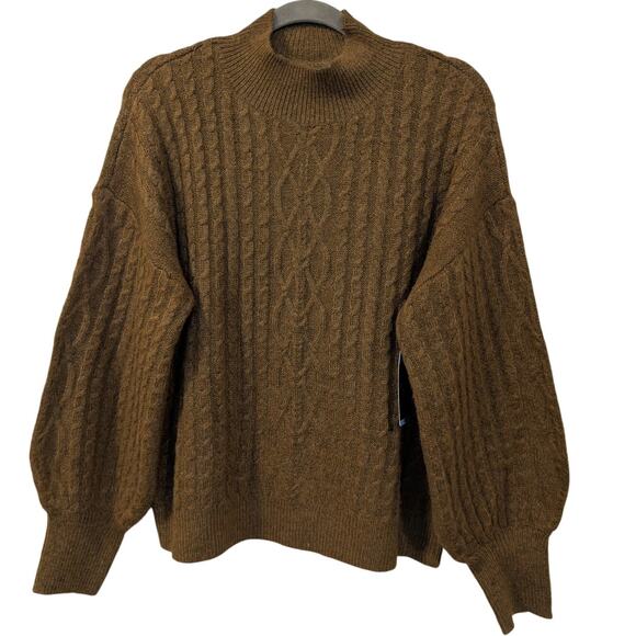 VINCE CAMUTO Women's Size Large Mock Neck Cable Knit Sweater in Brown $69  MSRP - Picture 1 of 9
